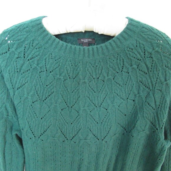 Talbots green pointelle cotton/wool crew neck long sleeve sweater *Sz MP* - Picture 2 of 3